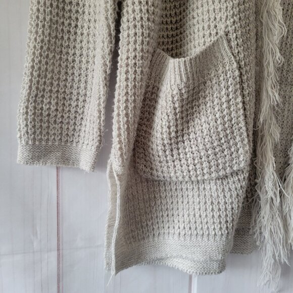 Maurices Open Front Knit Cardigan Sweater w/ Fringe Detail, Women’s S, Gray - Picture 2 of 9